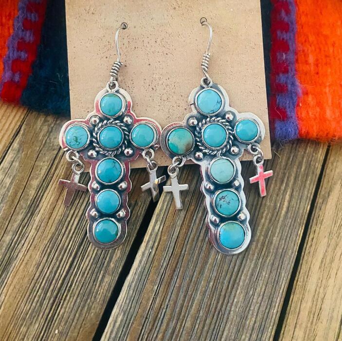 Artificial Turquoise Cross Shape Earrings.