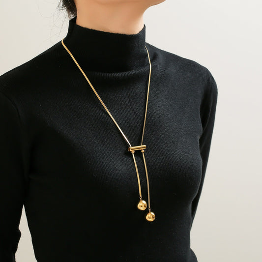 18K Gold-Plated Titanium Steel Hollow Bead Necklace.