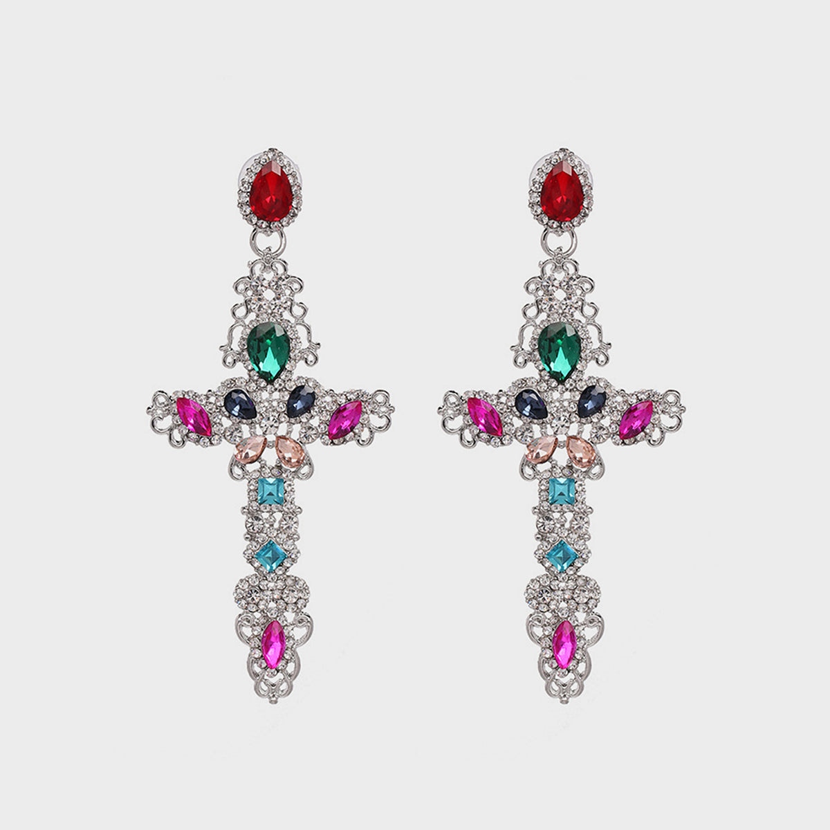 Rhinestone Alloy Cross Earrings.