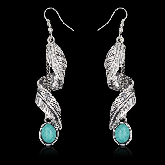 Alloy Leaf Artificial Turquoise Earrings.