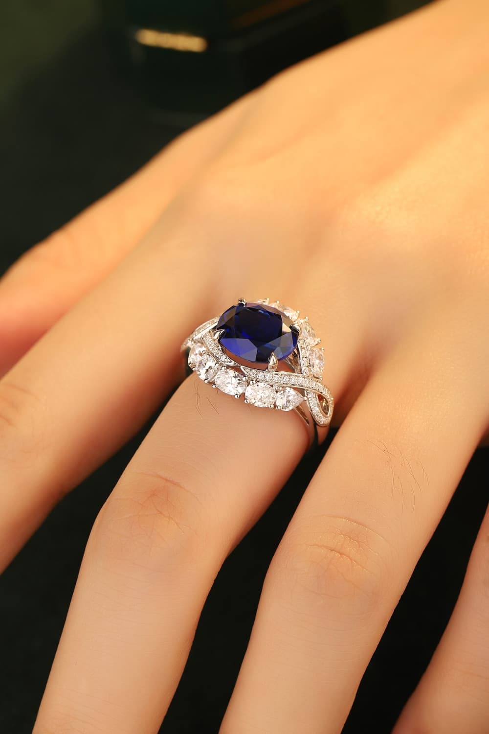 5 Carat Lab-Grown Sapphire Platinum-Plated Ring.