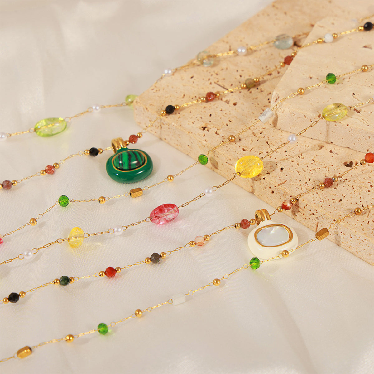 Titanium Steel Gold-plated Bead Necklace.