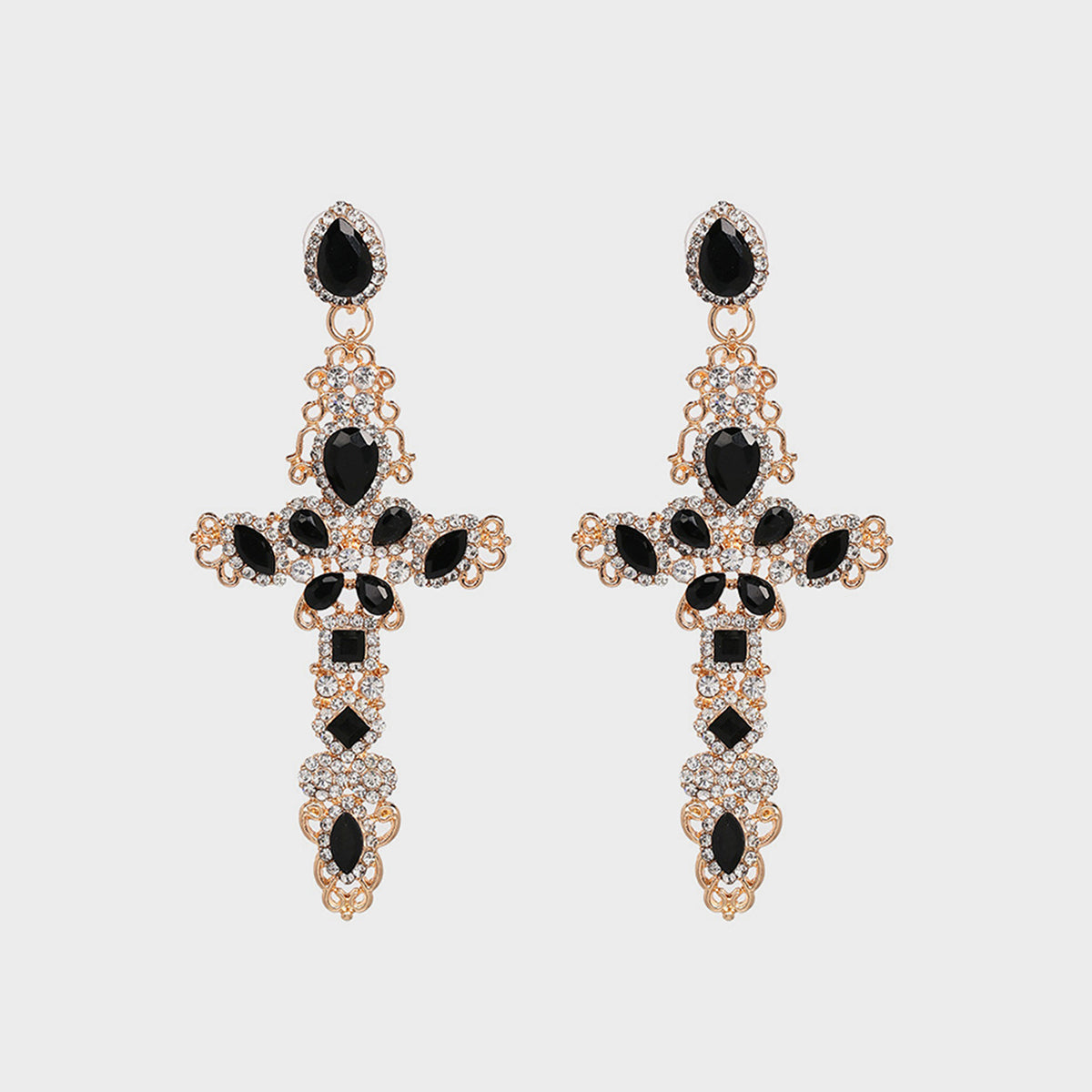 Rhinestone Alloy Cross Earrings.