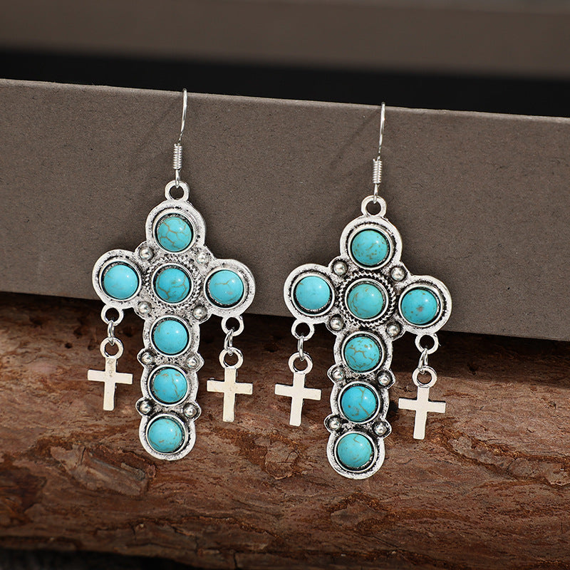 Artificial Turquoise Cross Shape Earrings.