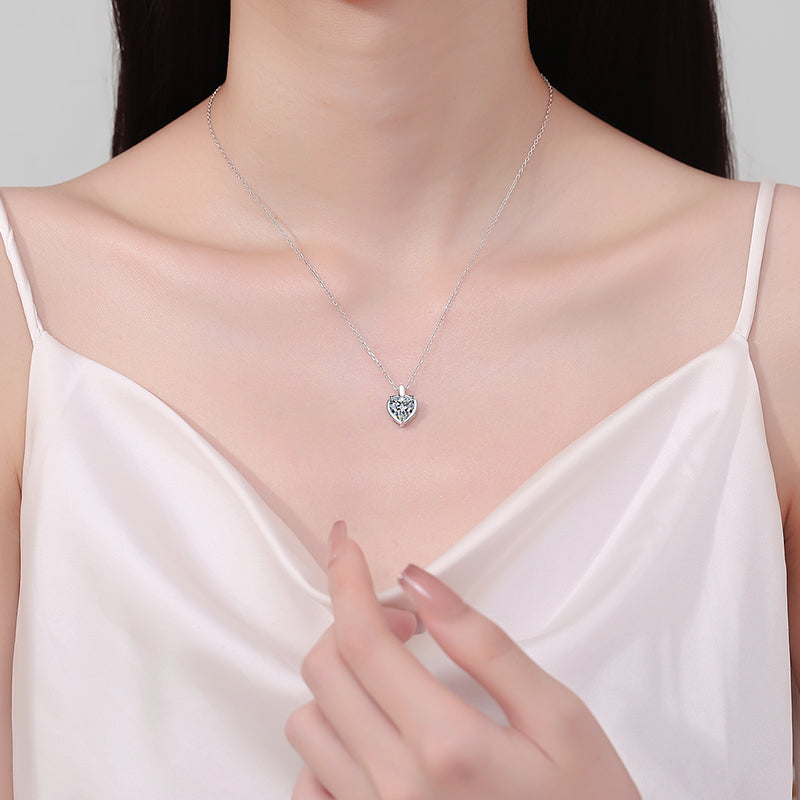 2 Carat Moissanite 925 Sterling Silver Heart Shape Necklace.