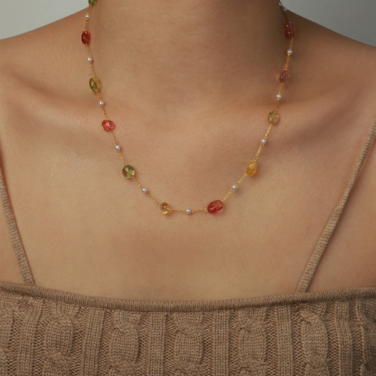 Titanium Steel Gold-plated Bead Necklace.