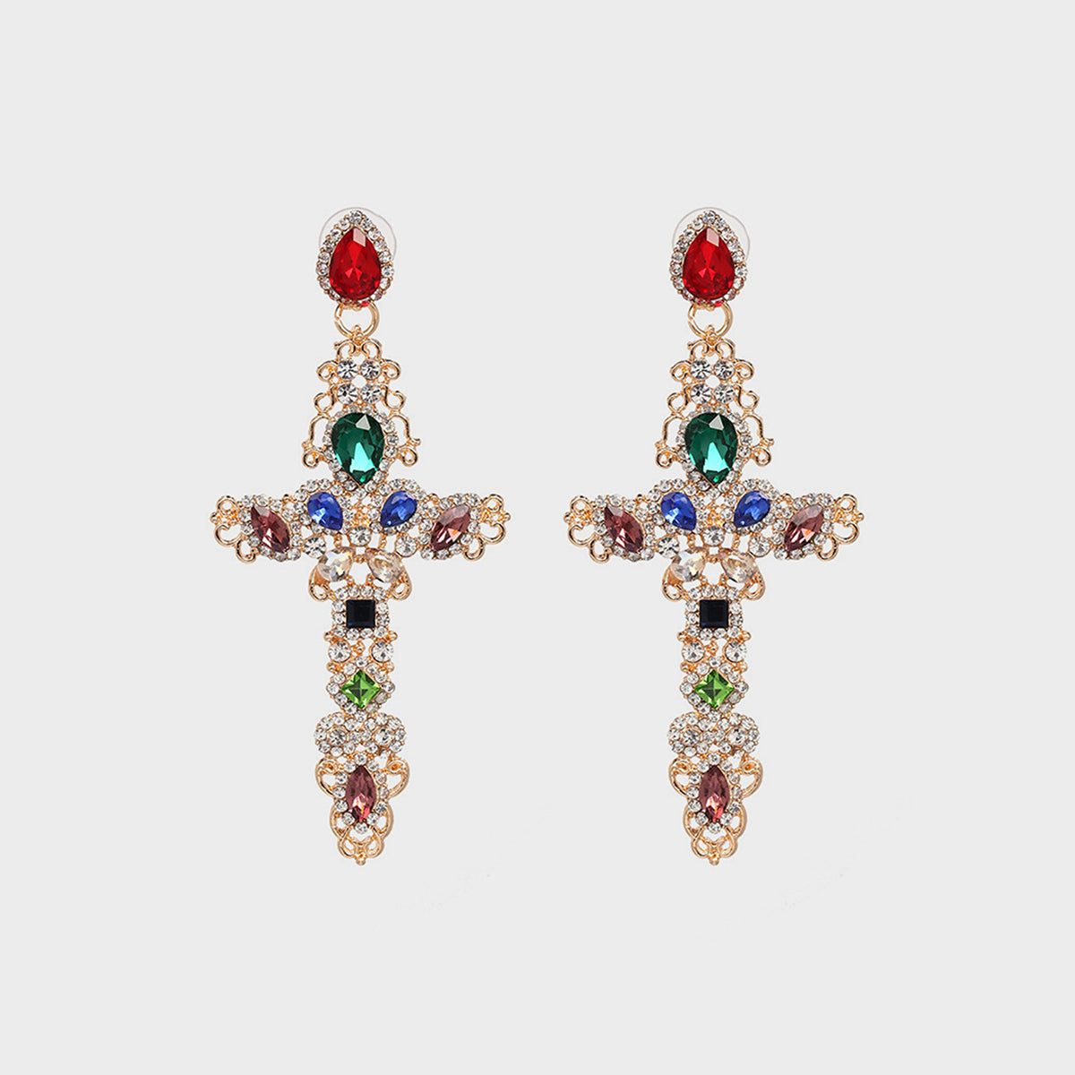 Rhinestone Alloy Cross Earrings.