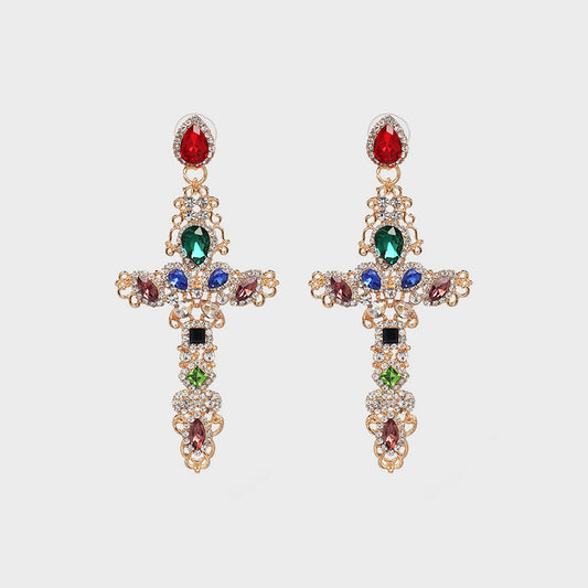 Rhinestone Alloy Cross Earrings.