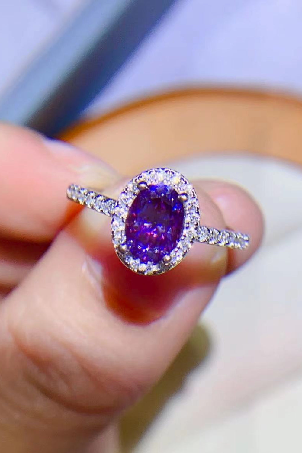 925 Sterling Silver 1 Carat Purple Moissanite Ring.