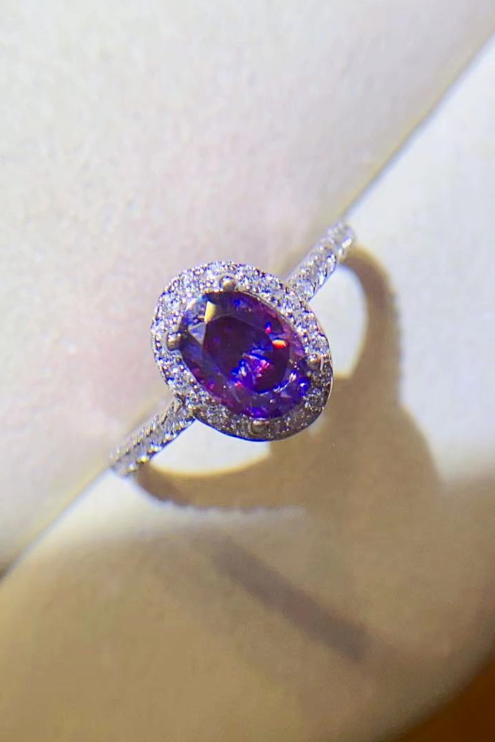925 Sterling Silver 1 Carat Purple Moissanite Ring.