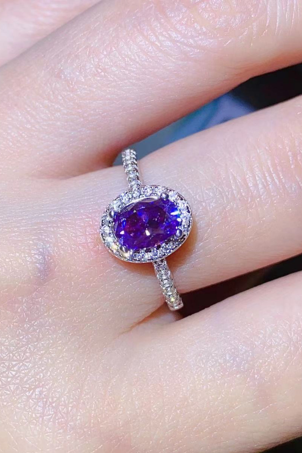 925 Sterling Silver 1 Carat Purple Moissanite Ring.