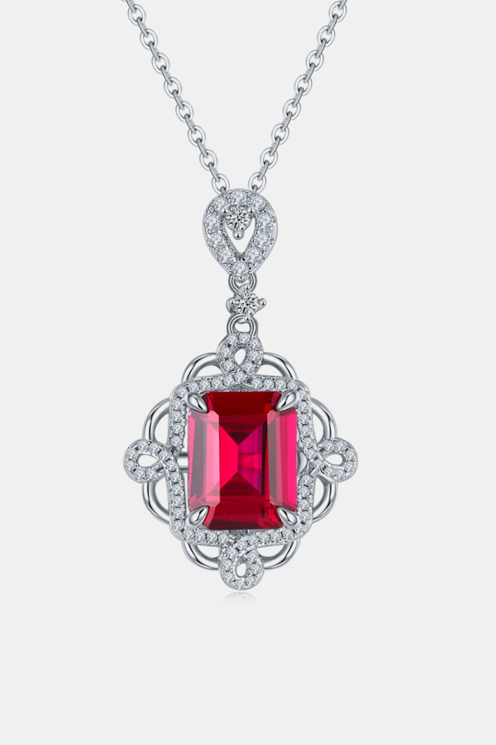 925 Sterling Silver Ruby Pendant Necklace.