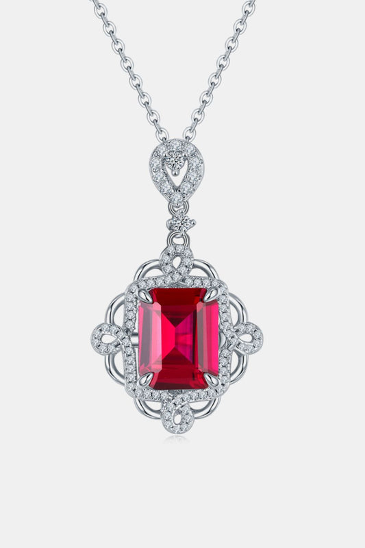 925 Sterling Silver Ruby Pendant Necklace.