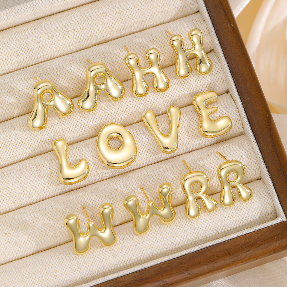 18K Gold-Plated Bubble Letter Stud Earrings.