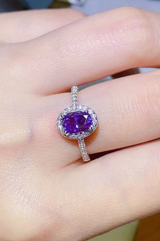 925 Sterling Silver 1 Carat Purple Moissanite Ring.
