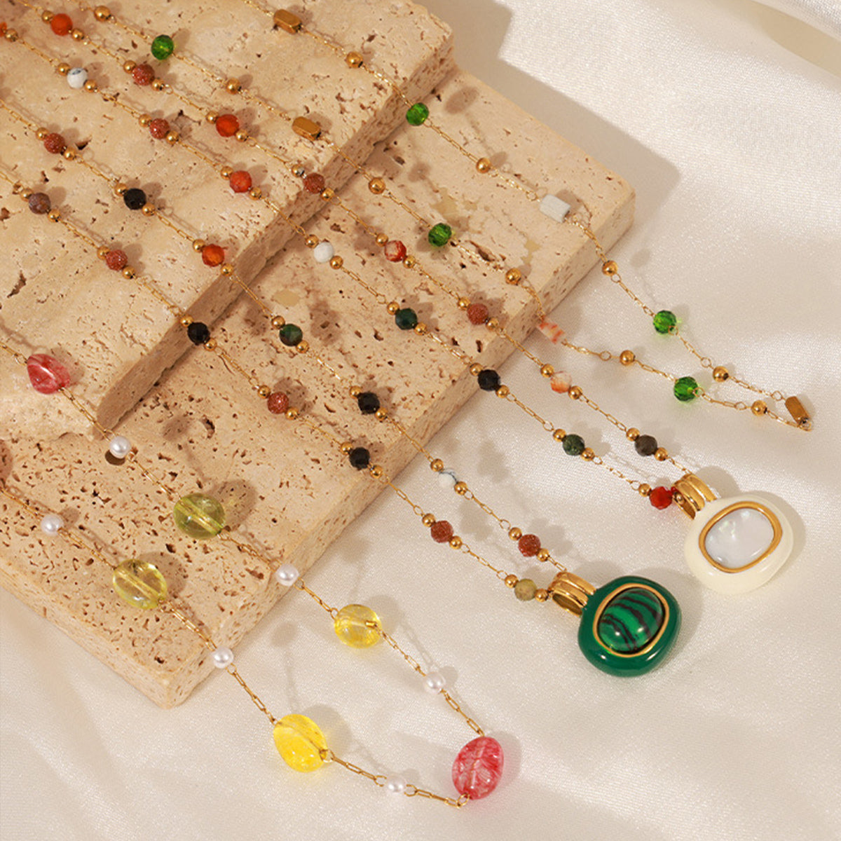 Titanium Steel Gold-plated Bead Necklace.