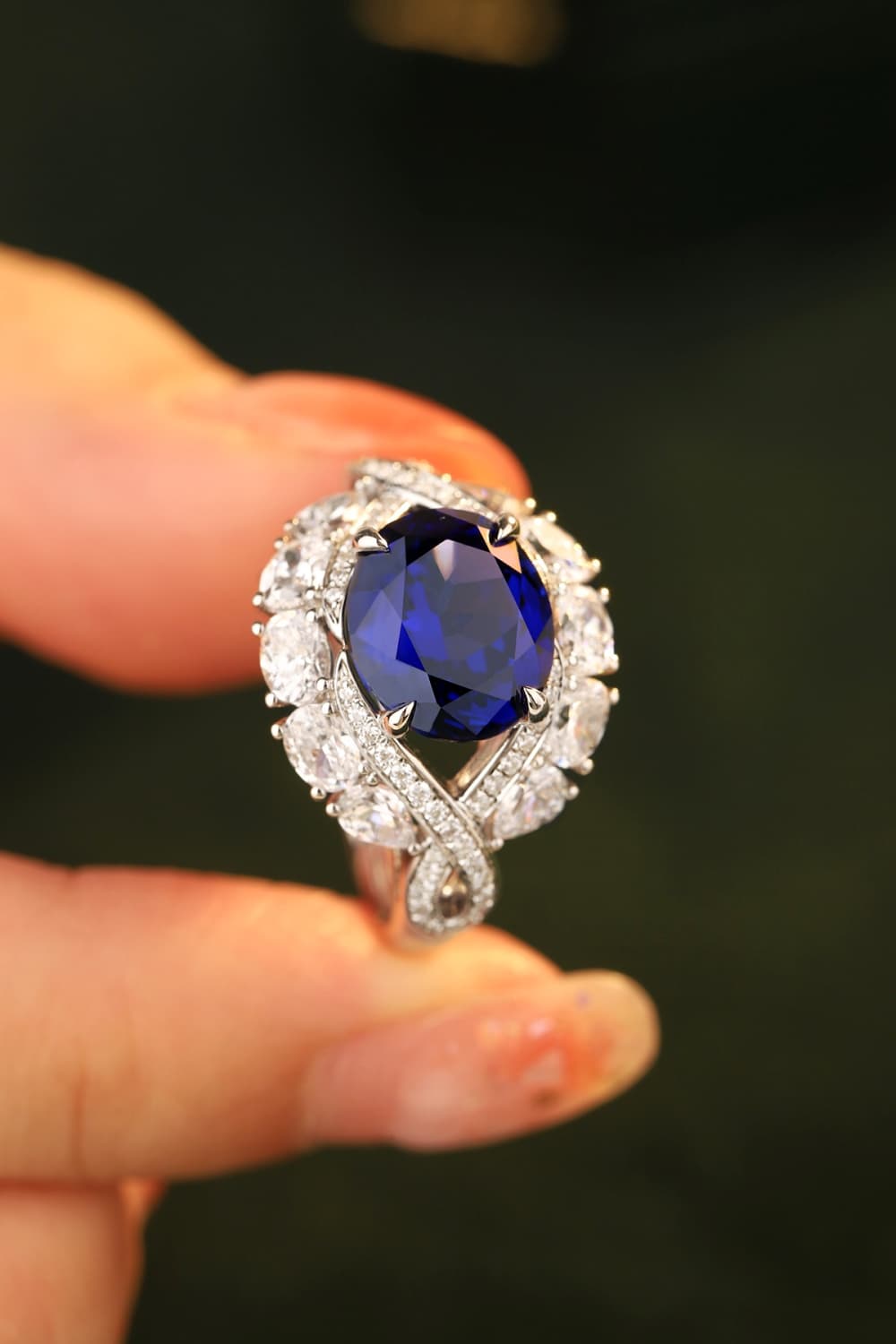 5 Carat Lab-Grown Sapphire Platinum-Plated Ring.