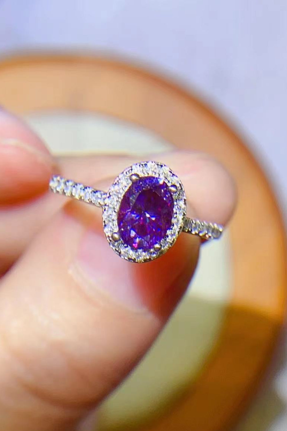 925 Sterling Silver 1 Carat Purple Moissanite Ring.