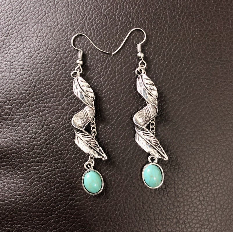 Alloy Leaf Artificial Turquoise Earrings.