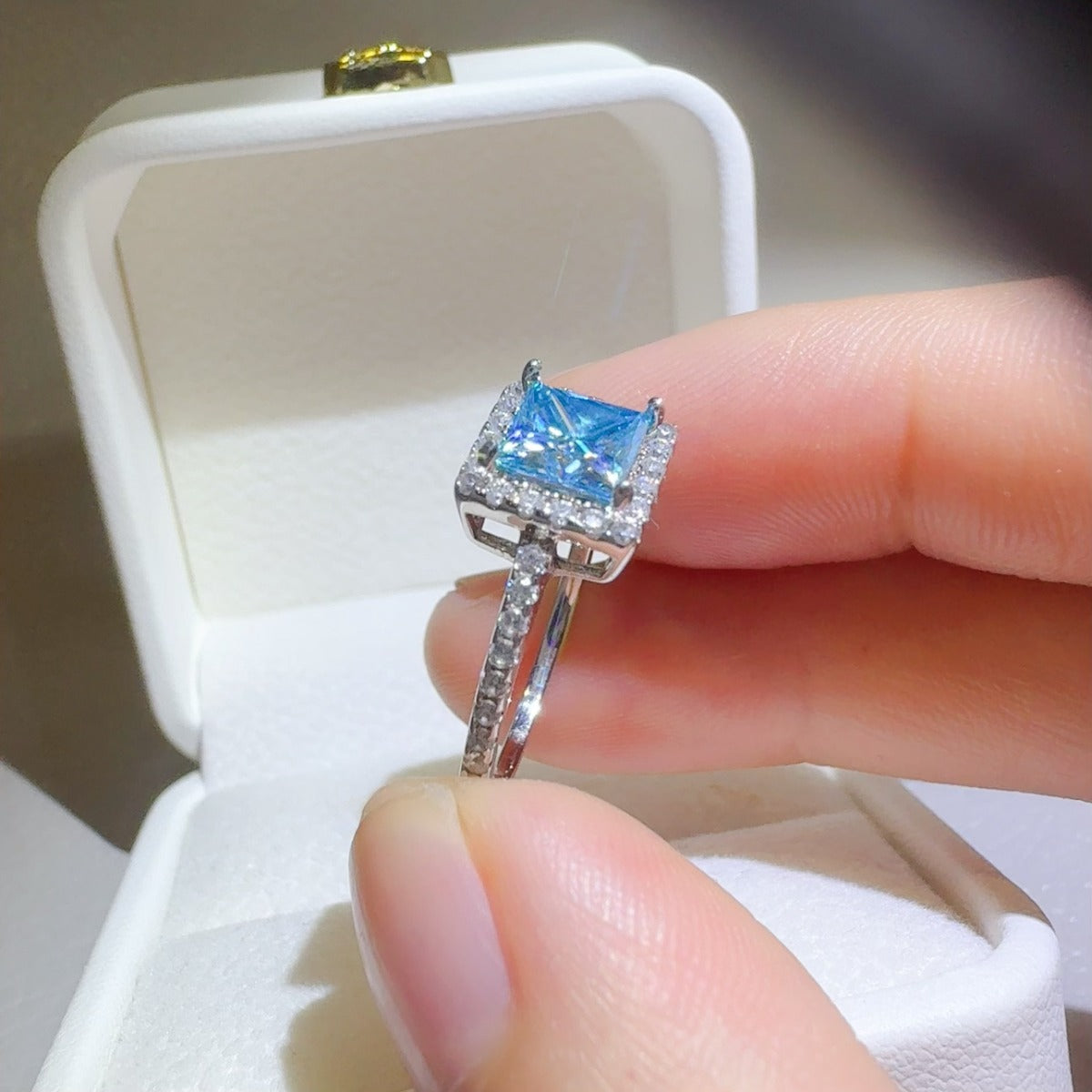 2 Carat Moissanite 925 Sterling Silver Square Shape Ring.