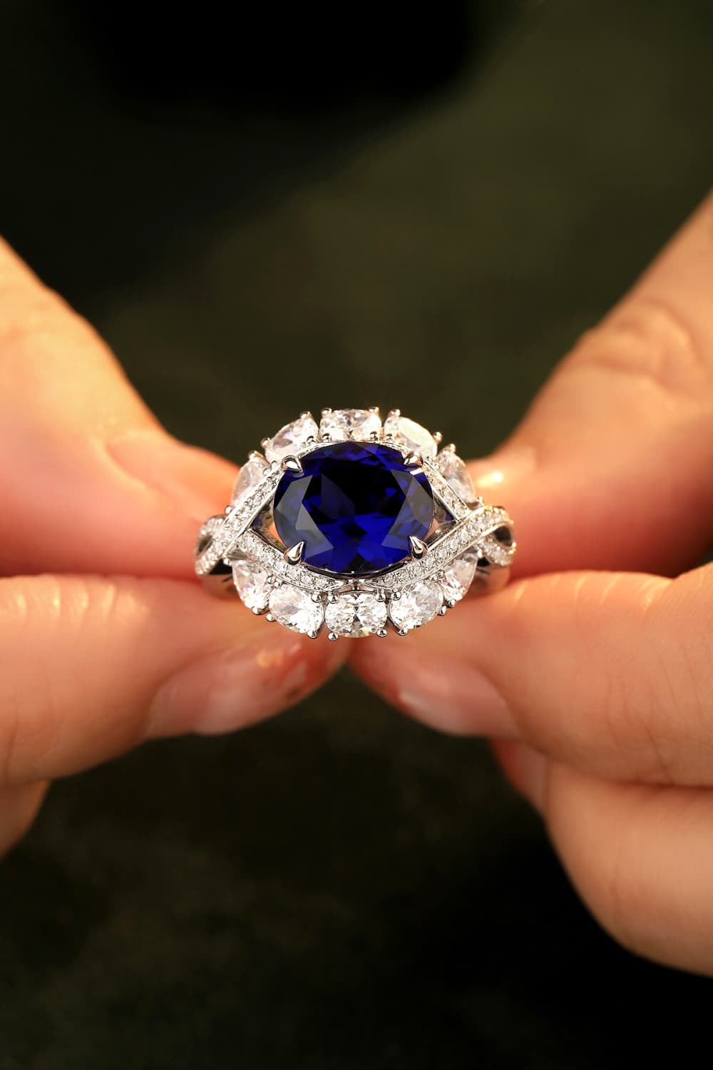 5 Carat Lab-Grown Sapphire Platinum-Plated Ring.