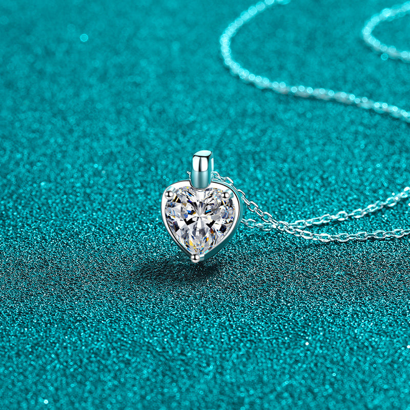 2 Carat Moissanite 925 Sterling Silver Heart Shape Necklace.