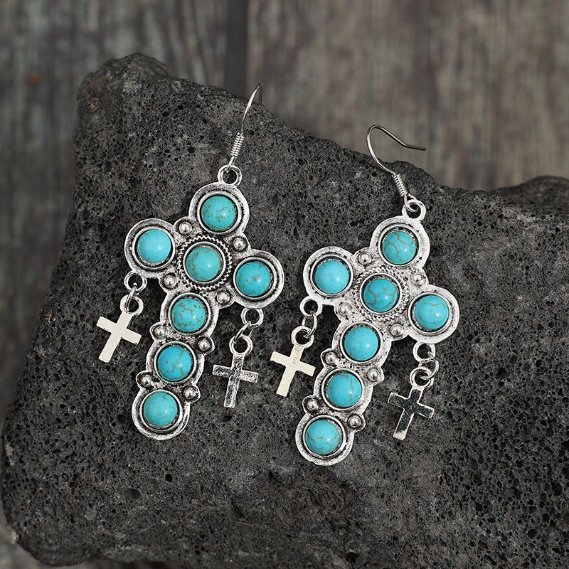 Artificial Turquoise Cross Shape Earrings.