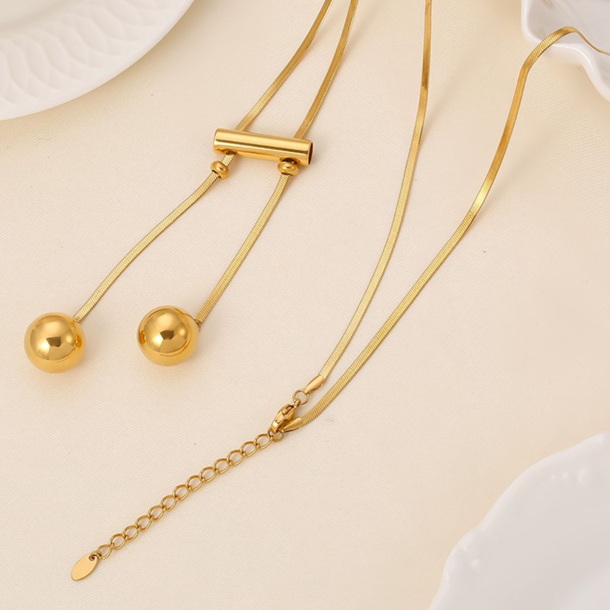18K Gold-Plated Titanium Steel Hollow Bead Necklace.