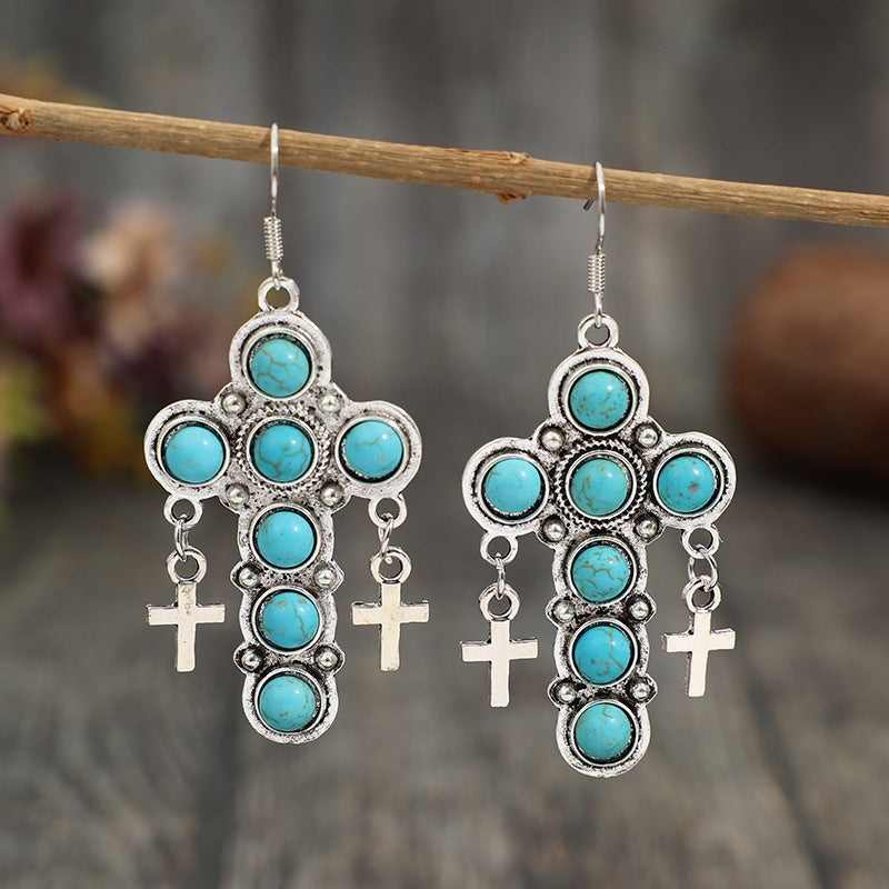 Artificial Turquoise Cross Shape Earrings.