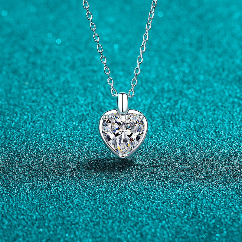 2 Carat Moissanite 925 Sterling Silver Heart Shape Necklace.