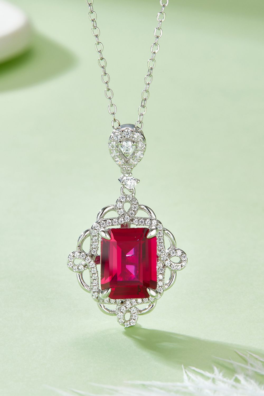 925 Sterling Silver Ruby Pendant Necklace.