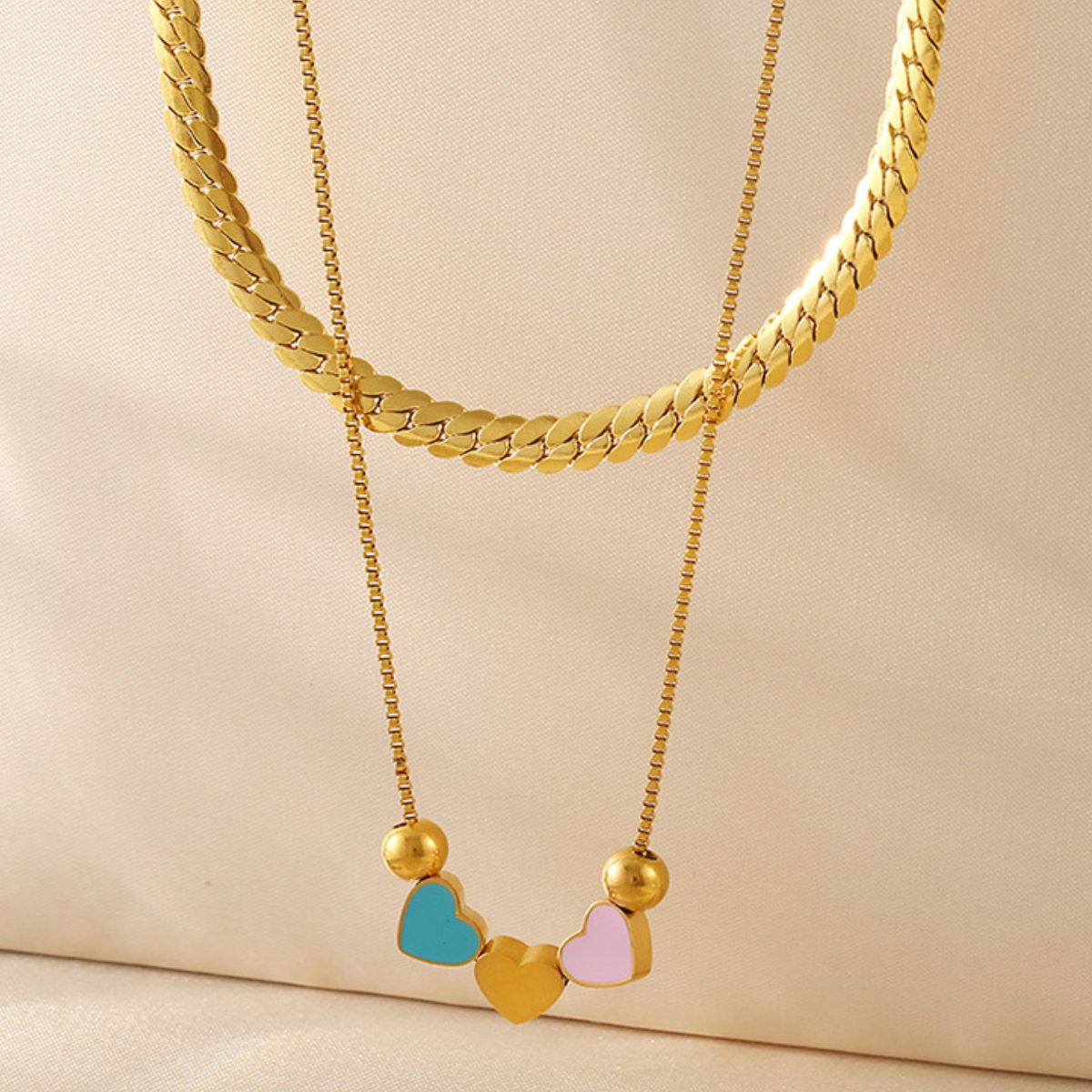 18K Gold-Plated Double Layered Heart Necklace.